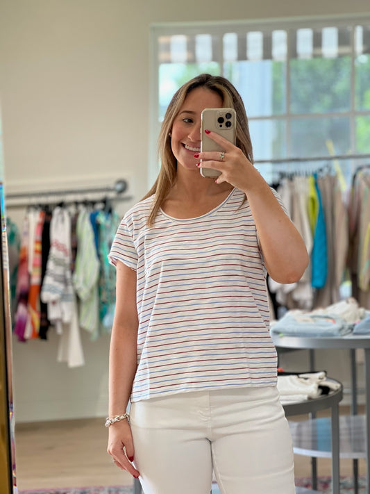 Lilla P Striped Scoop Neck Tee