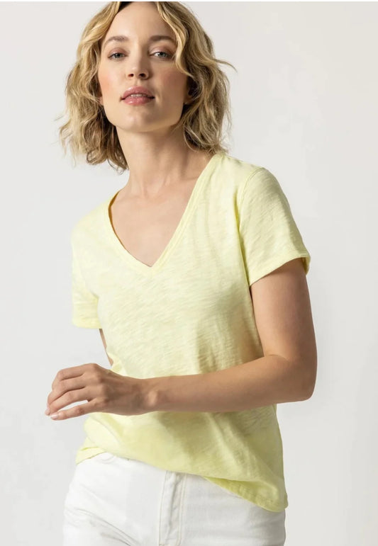 Lilla P V Neck Short Sleeve Back Seam Tee