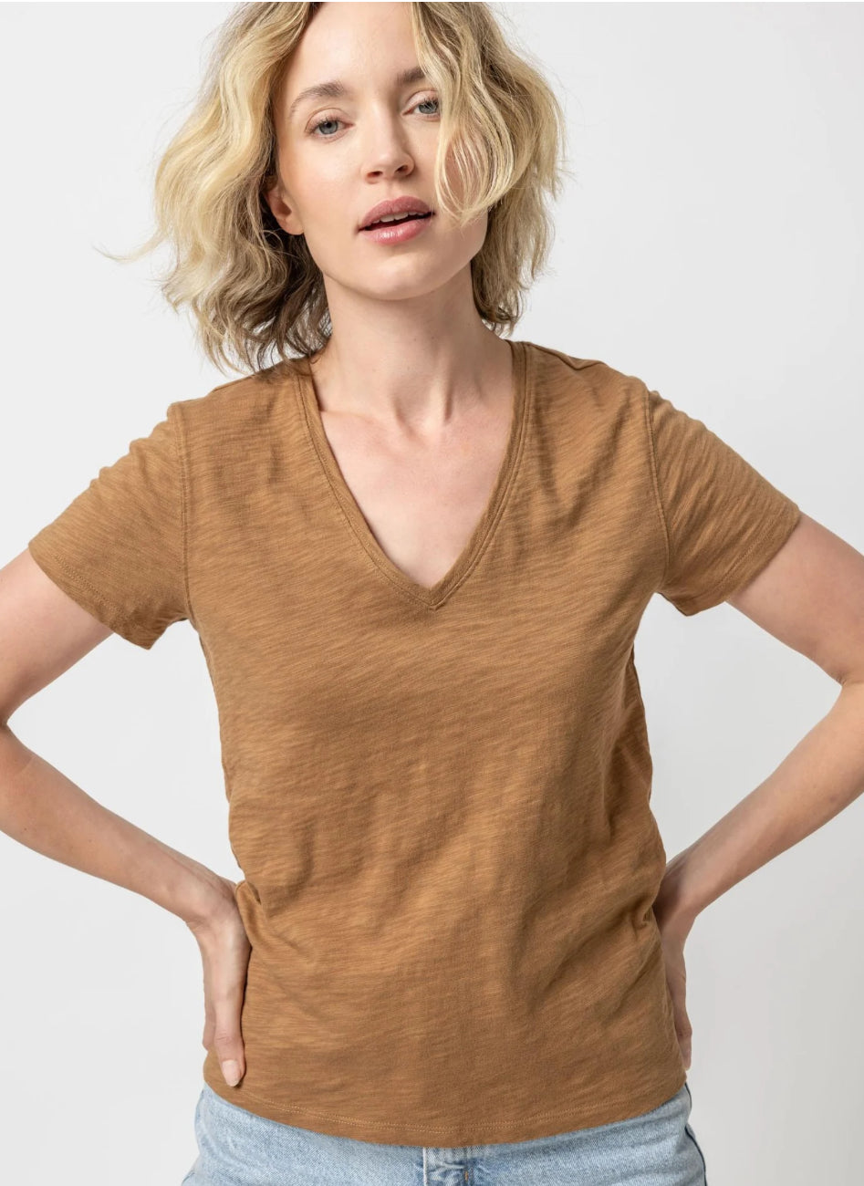 Lilla P V Neck Short Sleeve Back Seam Tee